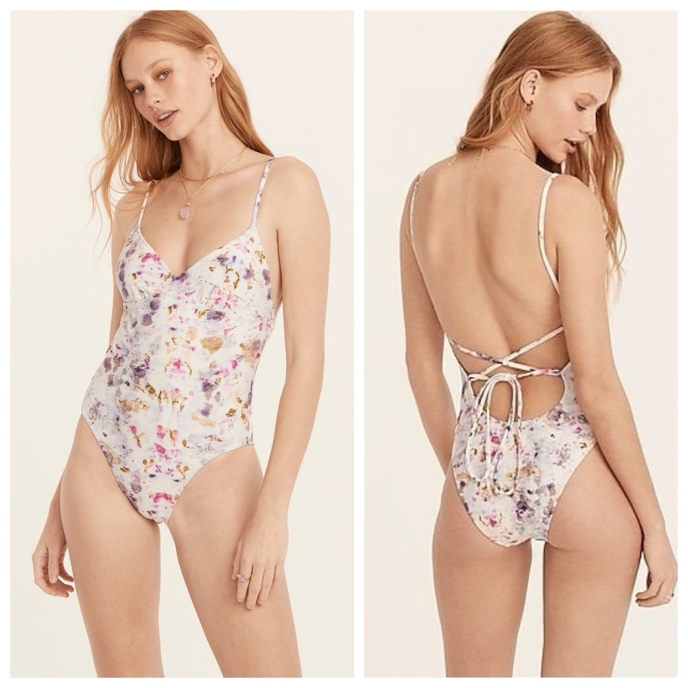 Flora Obscura X J.Crew strappy-back plunge one-piece in kaleidoscope floral 8